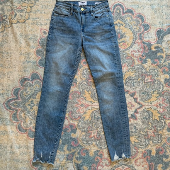 FRAME Le High Raw Hem Skinny Jeans Medium Wash Size 26 - Picture 1 of 6